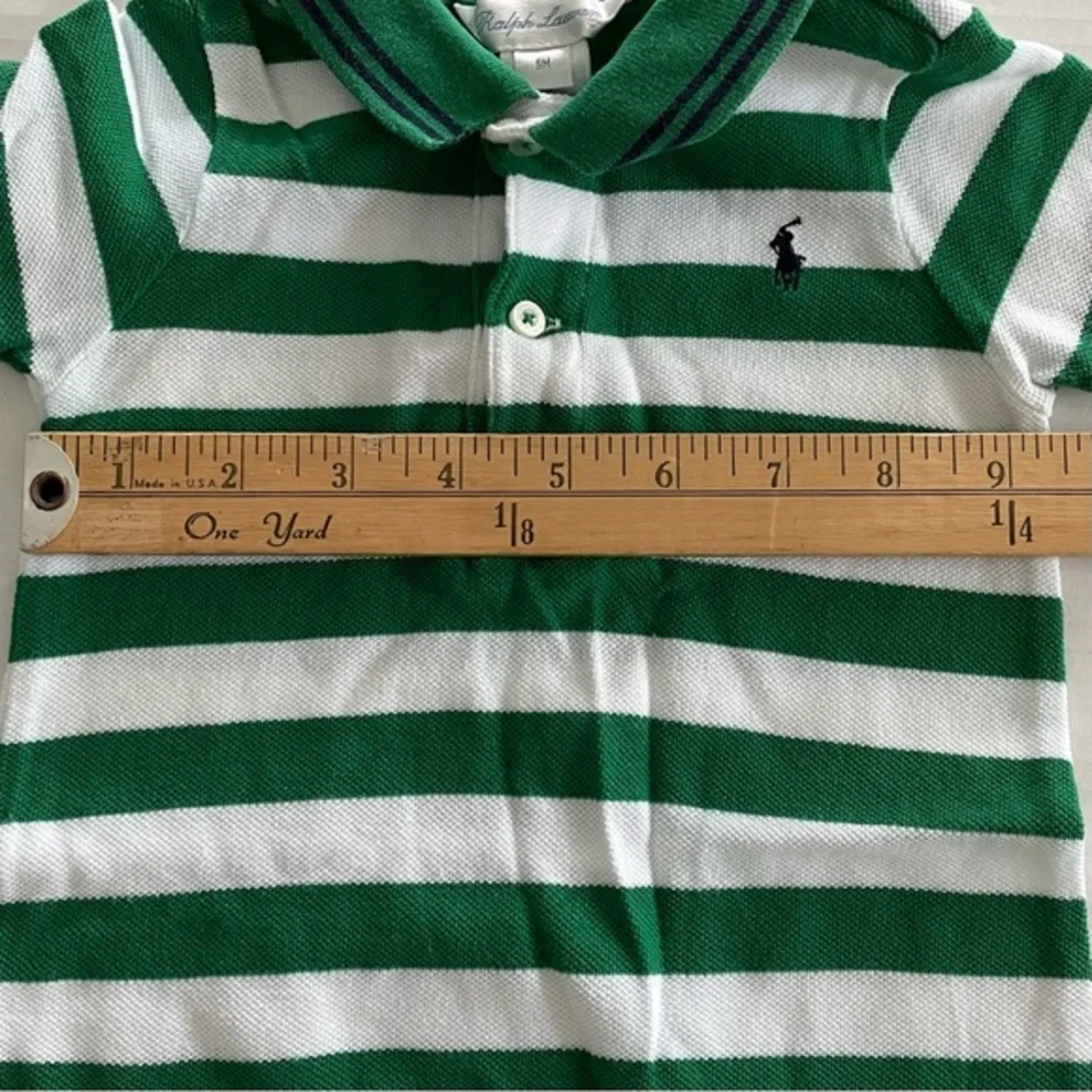 Ralph Lauren Striped Pony Logo‎ One Piece Cotton Romper Green White Baby 9 Month